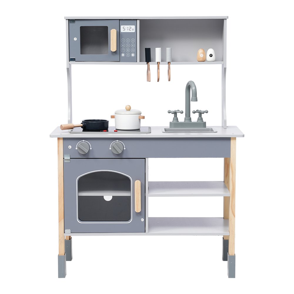 ままごと キッチン 木製 ままごとセット 誕生日 台所 知育玩具 子供用 子供 収納 まねっこ コンロミニキッチン おもちゃキッチン キッズ プレゼント 子供【グレー】