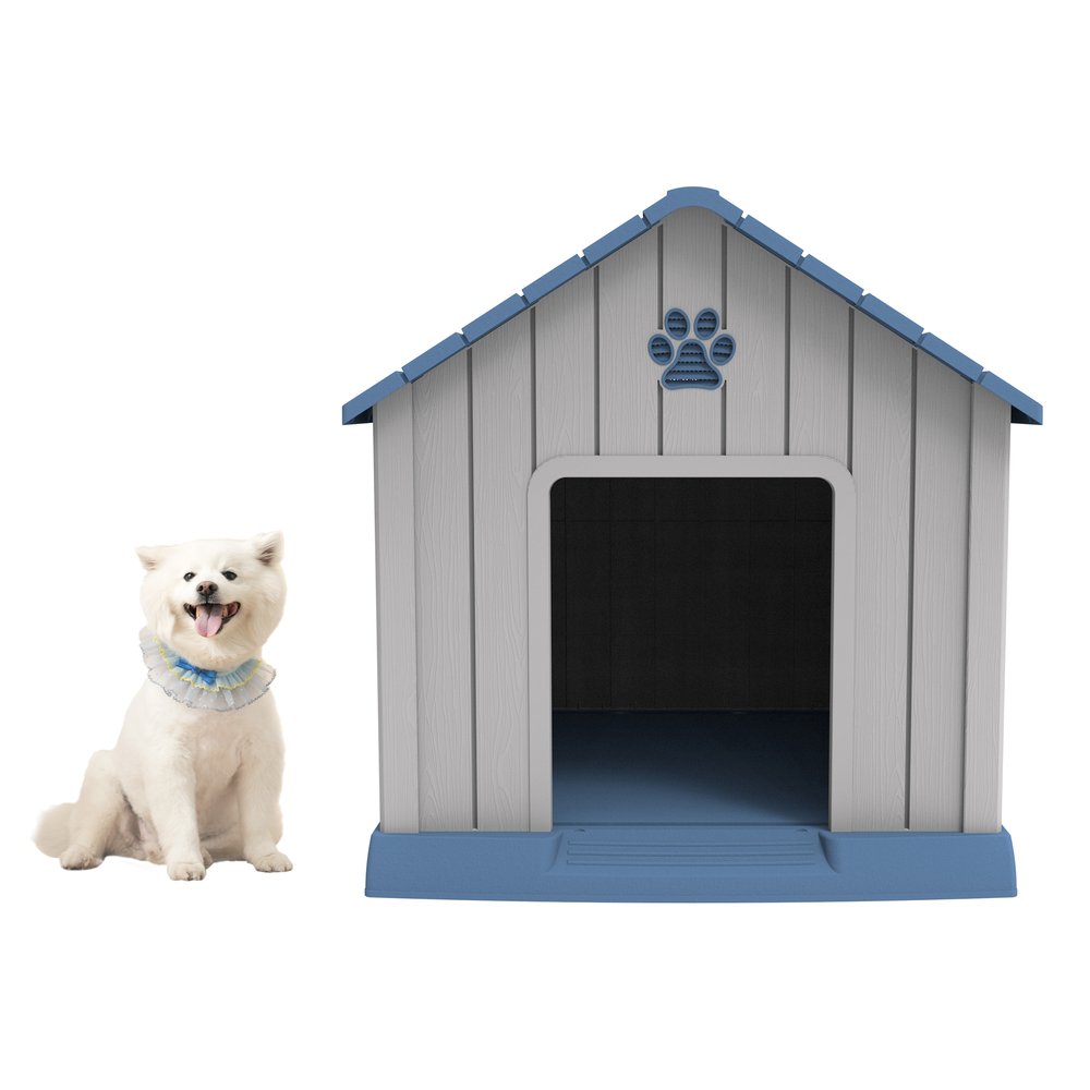 犬小屋 ペットハウス ペットケージ プラスチック製 犬 室内犬 室外 ペットゲージ オシャレ ボブハウス ペットハウス ペットサークル L グレー+ブルー