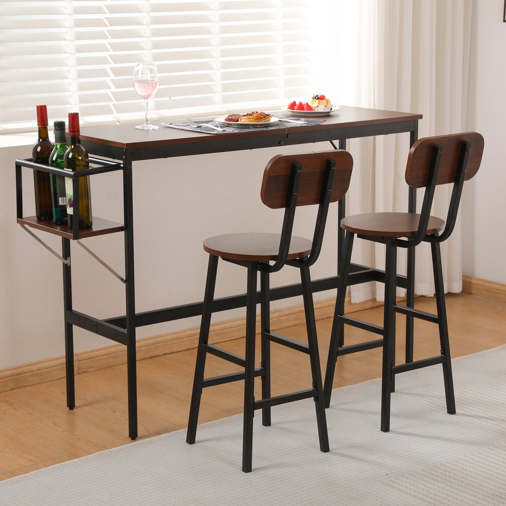 【ブラウン】新発売 カウンターテーブル スツール 3点セット ハイテーブル 木製 カウンター 木製 モダン 北欧 シンプル ダイニングテーブルセット 省スペース...