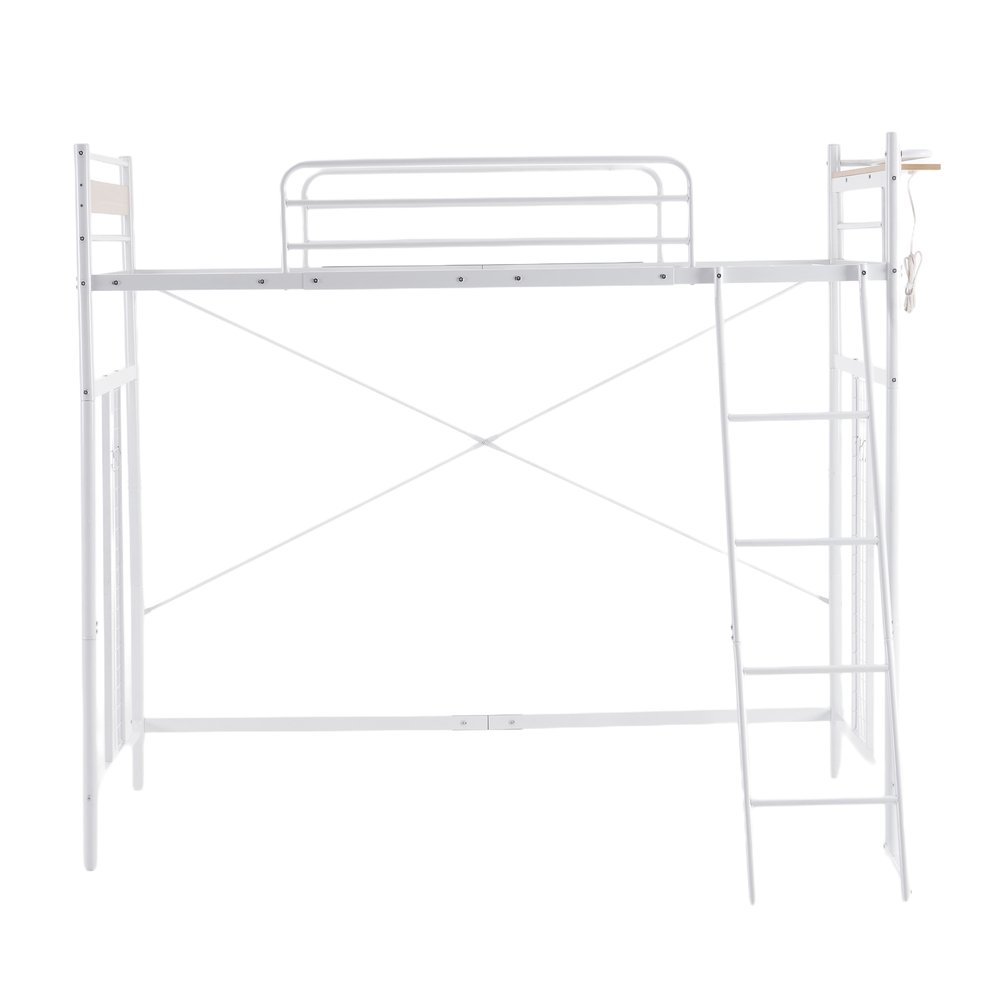 ホワイト システムベット 3WAYロフトベッド シングル 収納付き 北欧風 スチール 耐震 コンセント付き メッシュパネル付き 高さ3段階