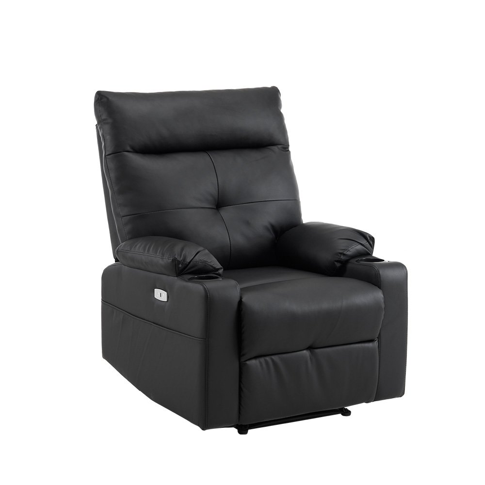 リクライニングソファー 電動 リクライニングソファ 振動機能付き オットマン一体型 1人掛け USBポート付き 電動ソファ リクライニングチェア ブラック