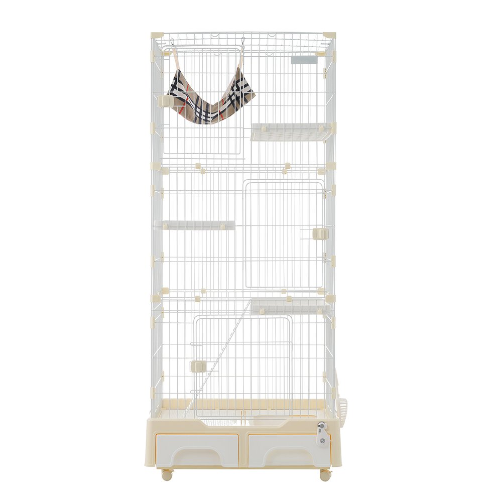 猫 ケージ トイレ付 ハンモック付 収納型 キャットケージ 3段 1段2段可能 キャスター付 キャットハウス..