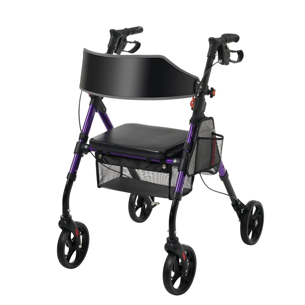 歩行器 歩行車 シルバーカー 室外用 6段階高さ調整 折りたたみ可能 座面付き 四輪 キャスター付き おしゃれ 座れる 散歩 シニア 歩行補助 買い物 高齢者 パープル