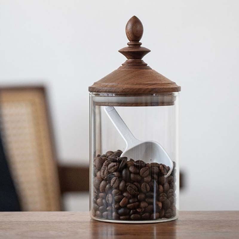 キャニスター チェス 木製蓋付き ガラス 保存容器 角砂糖 コーヒー豆 密封 長期保存 キッチン収納