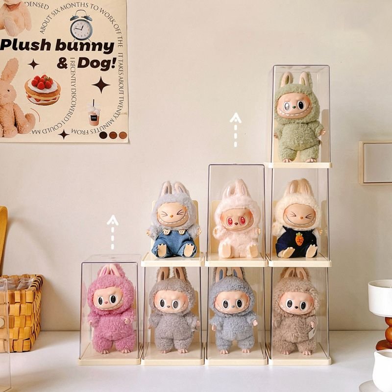 【3点 セット】ラブブ 収納ケース 長方型 透明クリア 防塵 LABUBU系 ぬいぐるみ ポップマート 収納・ディスプレイスタンド