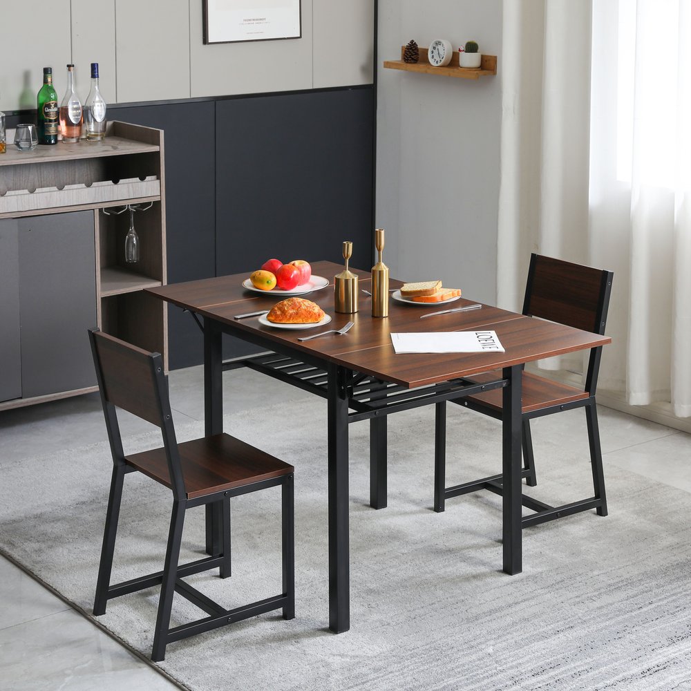 【ブラウン】ダイニングセット 3点 ダイニング3点セット 2人掛け 無垢材 ダイニングテーブルセット ダイニングチェア 折りたたみテーブル パイン 新作