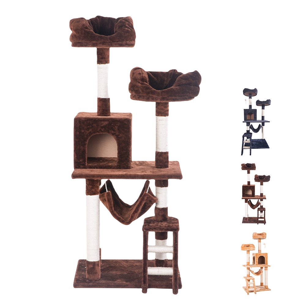 キャットタワー 全高141cm 据え置き 省スペース 爪とぎ 多頭飼う キャットハウス 2