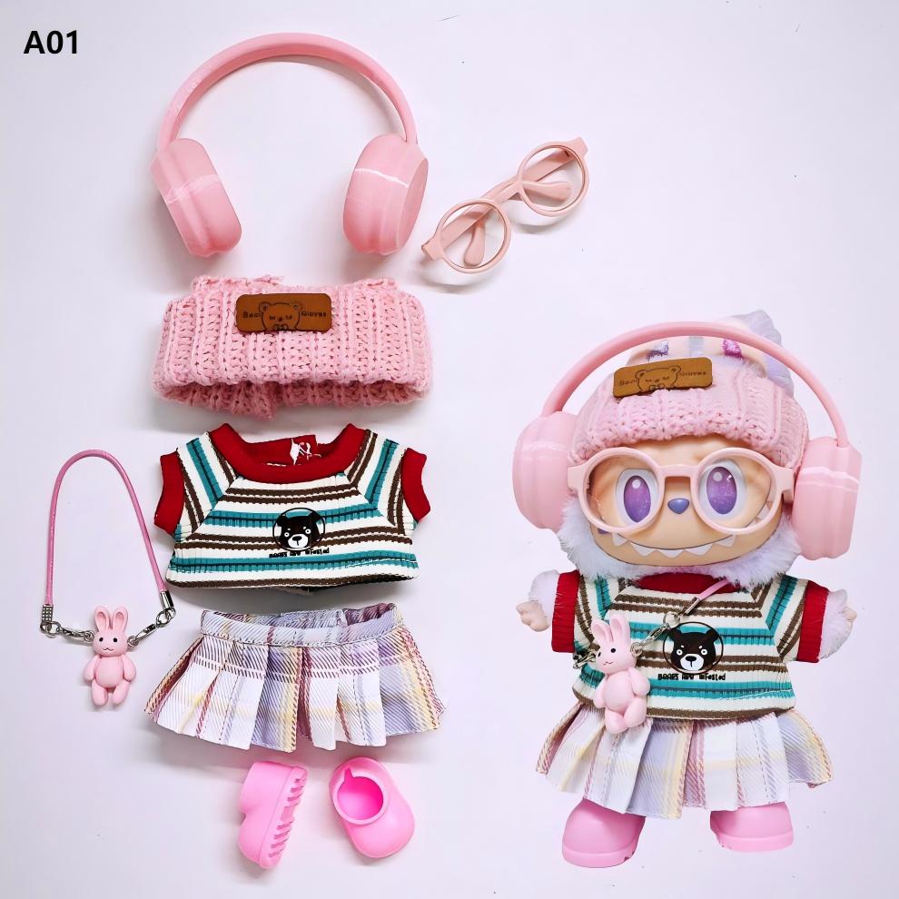【7点セット】LABUBU服 ラブブ服 ラブブ互換 labubu洋服 らぶぶ服 ラブブ着せ替え可能フィギュア ピンクレインボー衣装セット 15cm 17cm 着せ替え用 かわいい ぬいぐるみ用 人形用アクセサリー 服セットの商品画像 3