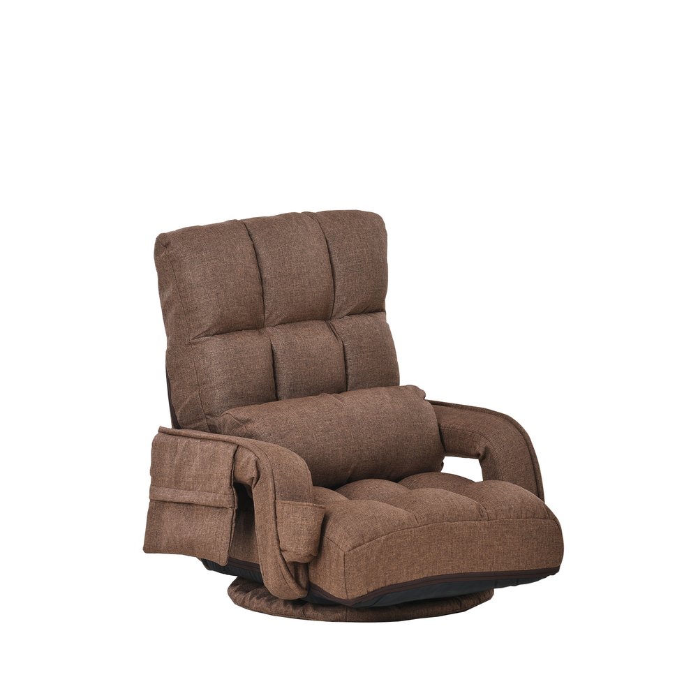 回転式座椅子 肘掛け ハイバック 座いす リクライニング 1人掛けソファー フロア ソファー リラックスチェア 折りたたみ リクライニングチェアー いす 【ブラウン】