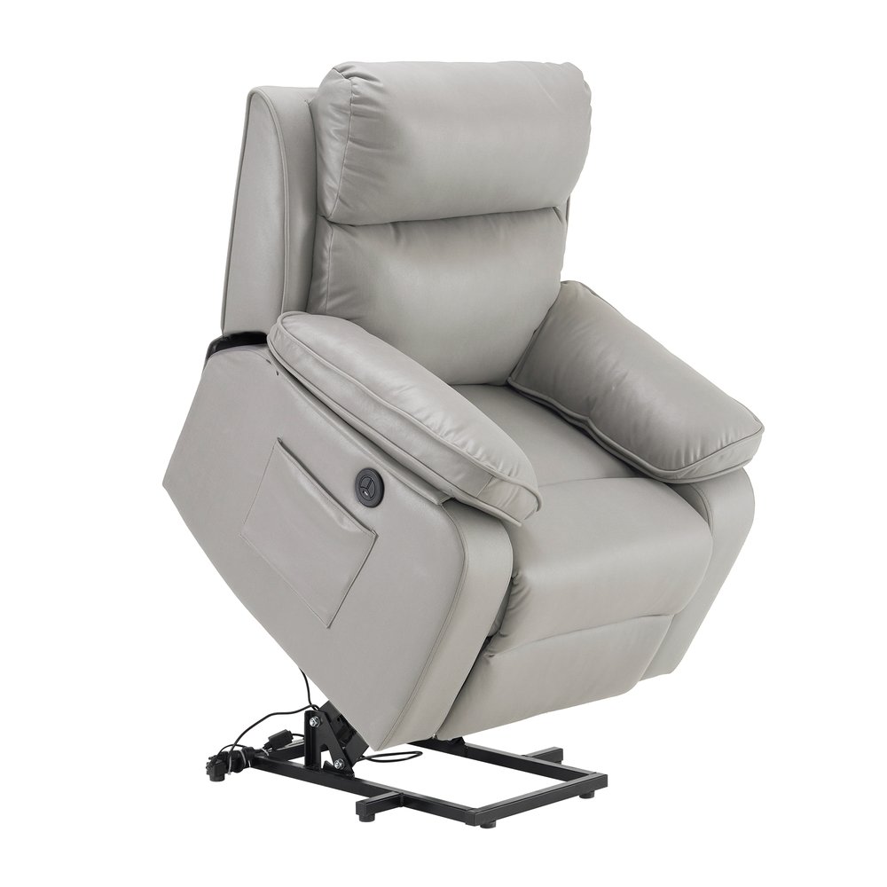 リクライニングソファー 電動昇降 電動 立ち上がり リクライニングソファ オットマン一体型 1人掛け USBポート付き 電動ソファ リクライニングチェア 【ライトグレー】
