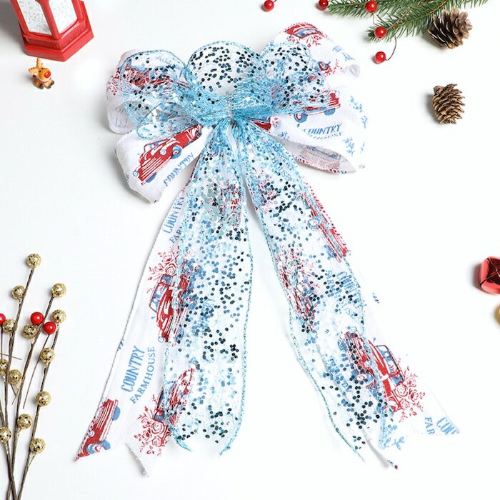 【送料無料】クリスマス リボン ツリ飾り付け キラキラリボン 大 自動車 ブルー 水色 男の子 ワイヤー..