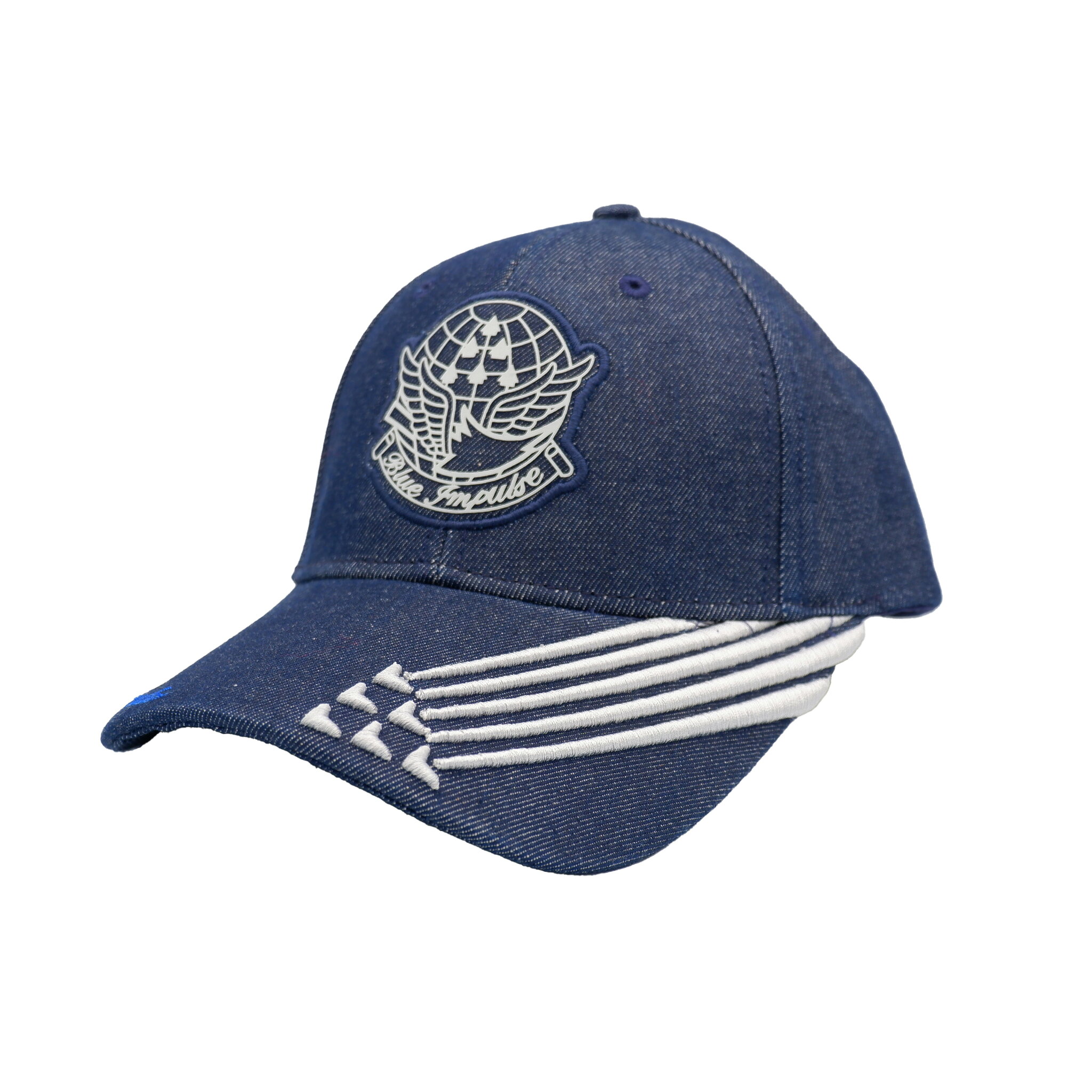 ブルーインパルス デニム ラバー ロゴ キャップ 帽子 CAC322-F 刺繍 CAP 野球帽 コットン ベースボールキャップ BLUE IMPULSE AEROBATIC TEAM ロゴ JASDF ネイビー/ホワイト