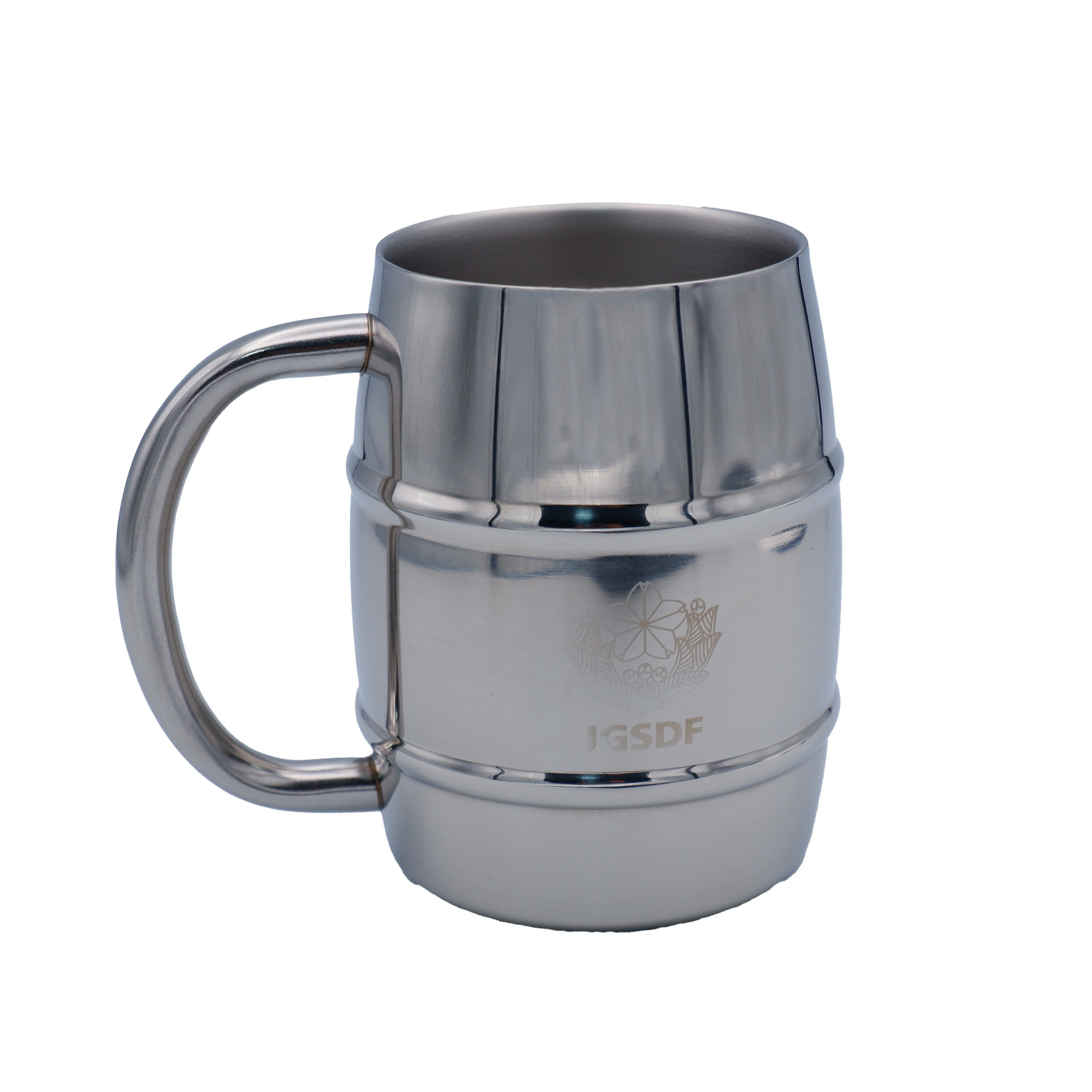 樂天商城 - 陸上自衛隊 缶杯ジョッキ ZAS092 マグカップ 樽 モチーフ JGSDF ロゴ マーク 剛健乾杯 ジョッキ ステンレス製 真空二重構造 350ml コップ シルバー