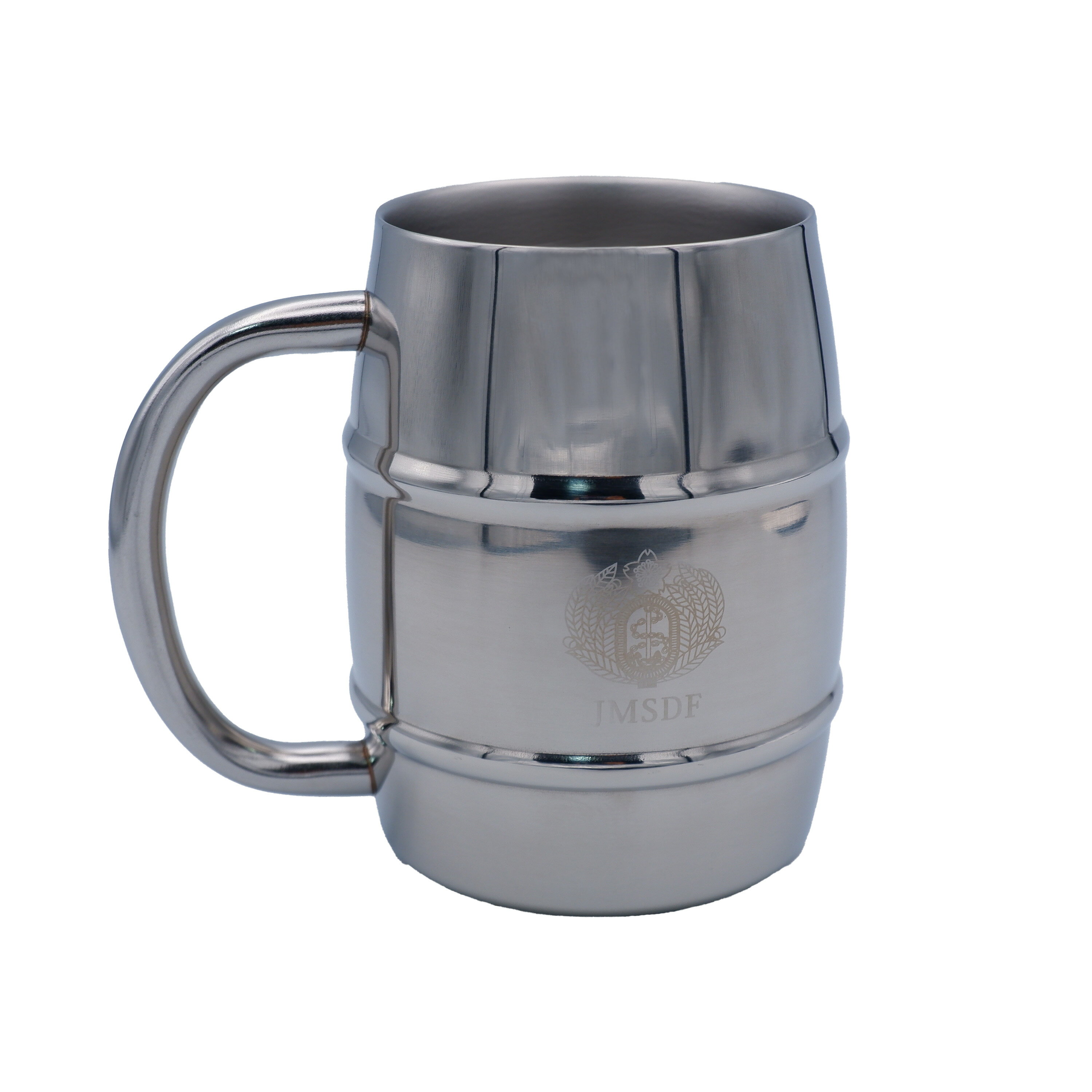 樂天商城 - 海上自衛隊 缶杯ジョッキ ZAS093 マグカップ 樽 モチーフ JMSDF ロゴ マーク 錨 ジョッキ ステンレス製 真空二重構造 350ml コップ シルバー