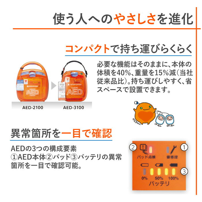 日本AED救急組合の【日本製】 AED 本体 日本光電 AED-3100 カルジオライフ 自動体外式除細動器 国産 5年保証 救命 救急 【送料無料】｜アングル3