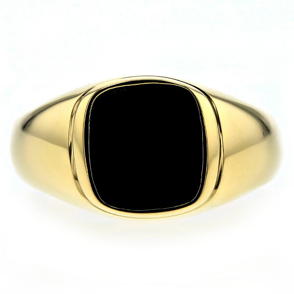 オニキス メンズリング 18金 メンズ 男性 男性用 リング 指輪 K18 イエローゴールド ゴールド 印台 カレッジ パワーストーン 黒瑪瑙 色石