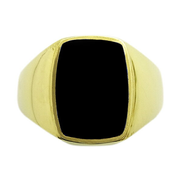 オニキス メンズリング - 18金 オニキス onyx メンズ 男性用 リング 指輪 K18 イエローゴールド ゴールド 印台 カレッジ ゴールドリング 色石