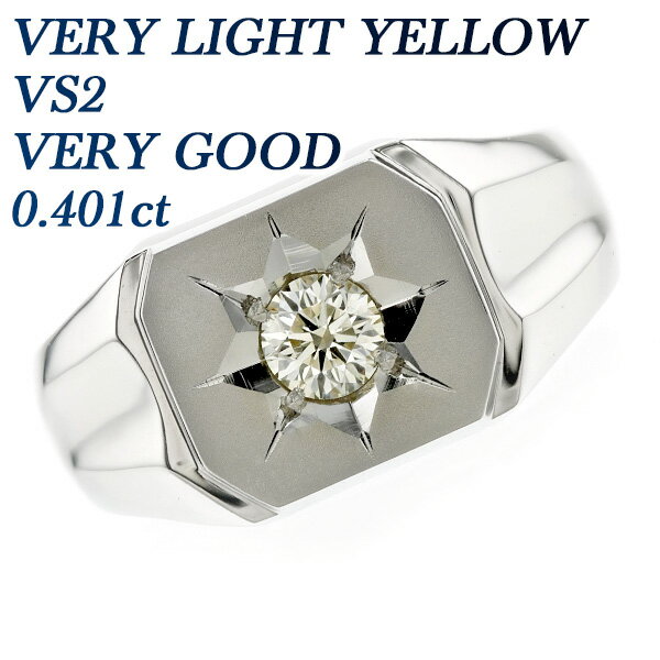 ダイヤモンド 印台 メンズリング 0.401ct VERY LIGHT YELLOW VS2 VERY GOOD プラチナ 0.4ct 0.4カラット ダイヤメンズリング ダイアモンドメンズリング メンズ指輪 Pt900 ダイアメンズリング ダイヤモンドメンズ指輪 ダイアメンズ指輪