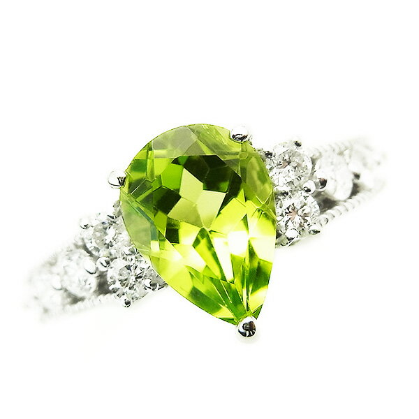 2.0~2.3ct ペアシェイプカット K18WG エメットジュエリー 保証書付 KF5714 ペリドット リング2.0~2.3ct ペアシェイプカット K18WG 保証書付 色石