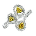 イエローダイヤモンド リング 0.668ct(Total) FANCY VIVID YELLOW／FANCY DEEP YELLOW／FANCY DEEP BROWNISH GREENISH YELLOW VS1～I1 K18WG 0.6ct 0.6カラット 1ct 1カラット 18金 ホワイトゴールド 天然 指輪 ダイヤ ダイアモンド