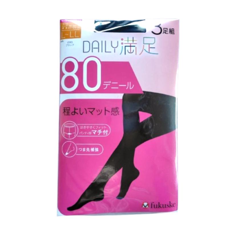 Rakuten - 福助 / D満足80Dタイツマチ付 / 黒 / 3足組 / L-LL