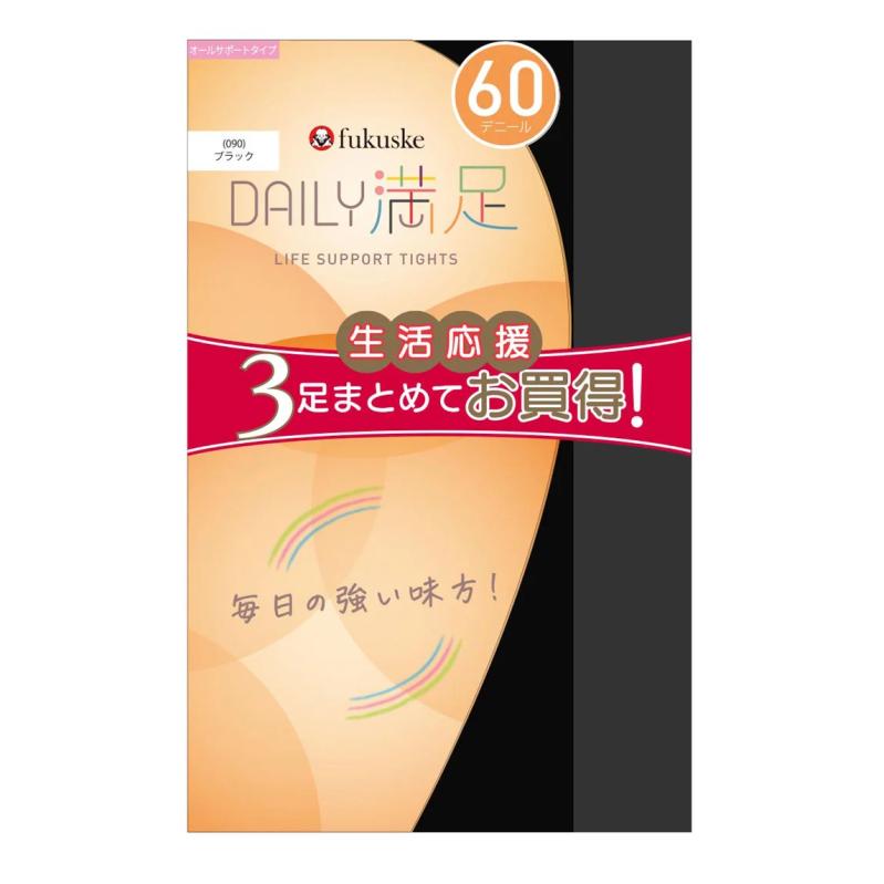 Rakuten - 福助 / D満足60Dタイツマチなし / 黒 / 1P×3 / M-L