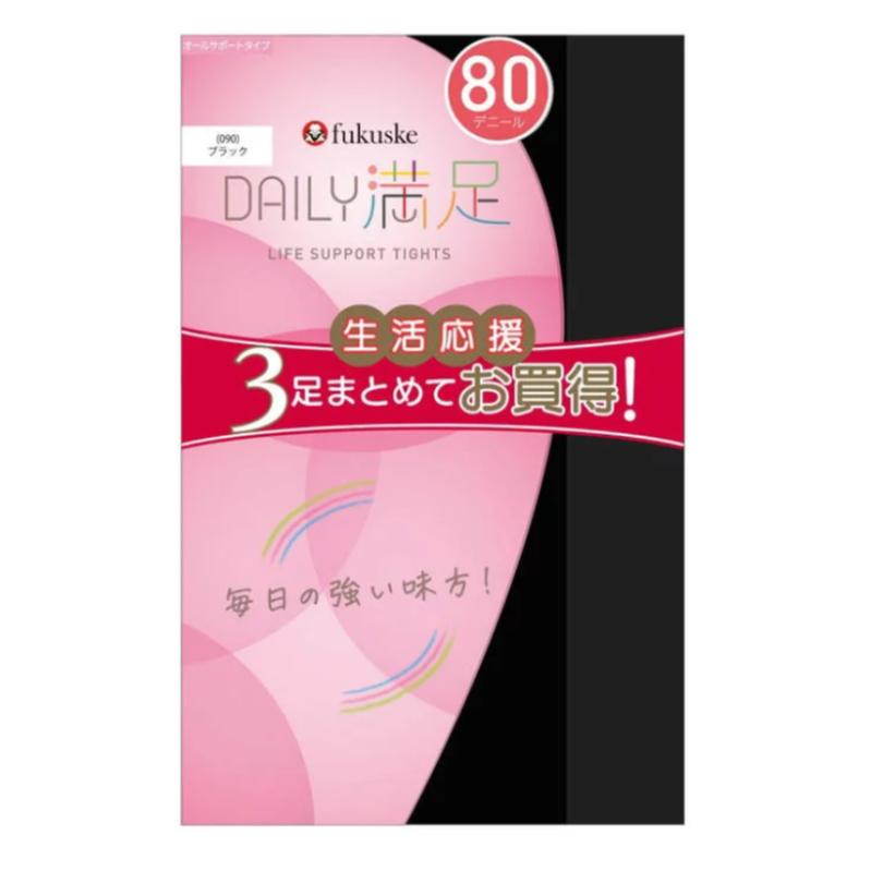 Rakuten - 福助 / D満足80Dタイツマチなし / 黒 / 1P×3 / L-LL