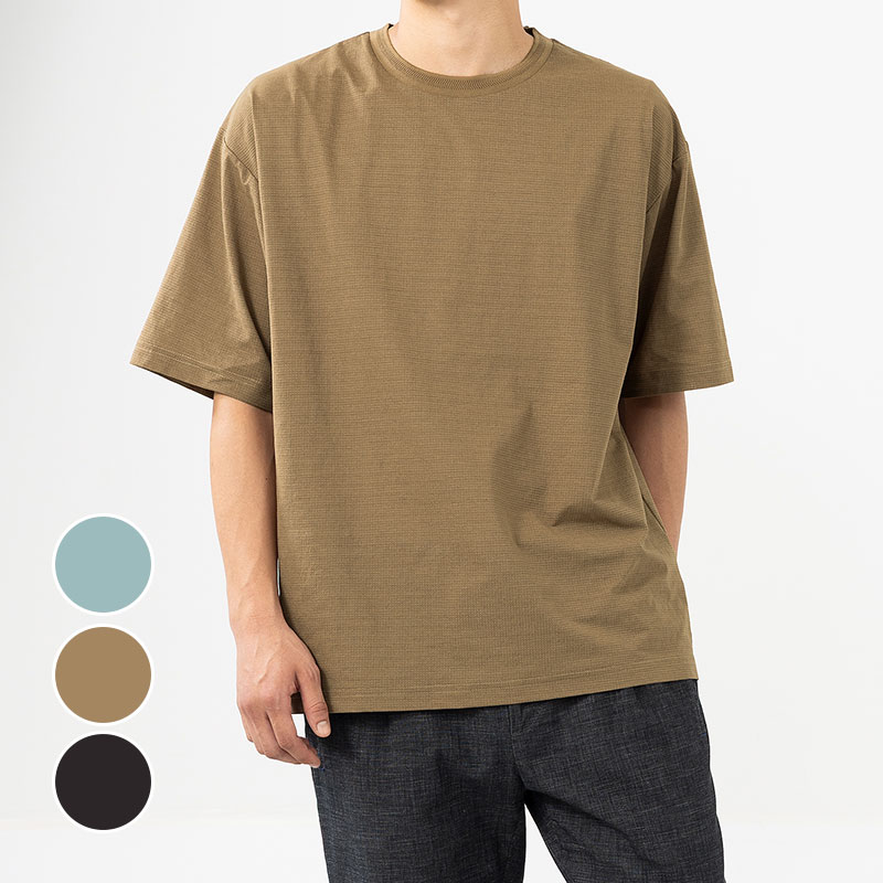 UrbanSmart カットメッシュ衿ジャガードクルーT モカ LL