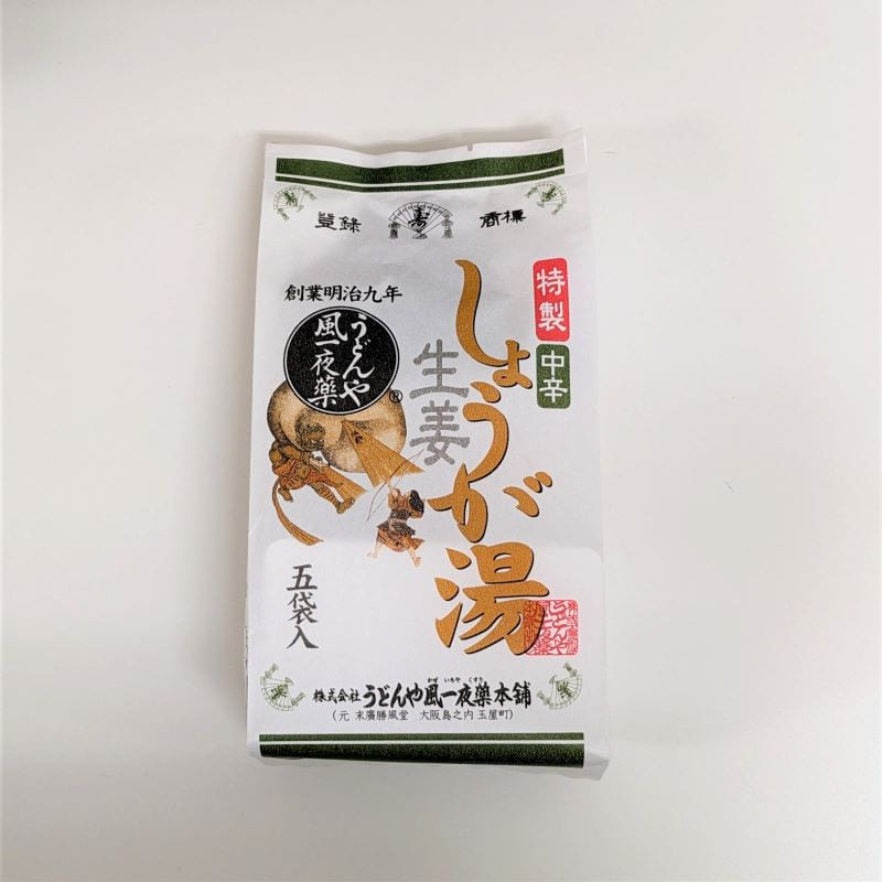 ほどよい辛さが美味しい中辛のしょうが湯です。 本葛入りのとろみと黒糖の旨味が隠し味。 初めての方にもおすすめです。 原材料名：砂糖（国内製造）、麦芽糖、馬鈴薯澱粉（遺伝子組換えでない）、ぶどう糖、蒸生姜、黒糖、本葛 内容量：135g（27g×5袋） 原産国：日本 販売元：株式会社うどんや風一夜薬本舗 広告文責：株式会社イオンボディ