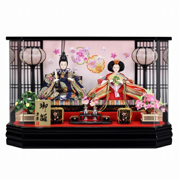 【ポイント3倍!】寿慶 親王ケース飾り「刺繍雪輪桜」 4944358048146 ひな人形 雛人形 節句 節句人形 ケース飾り 刺繍 桜 黒 アクリル おしゃれ かわいい