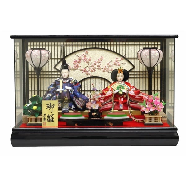 【ポイント3倍!】寿慶 親王ケース飾り「栄華」 4944358067499 ひな人形 雛人形 節句 節句人形 ケース飾り 金襴衣裳 おしゃれ かわいい 桜 パノラマケース 黒 落ち着いた