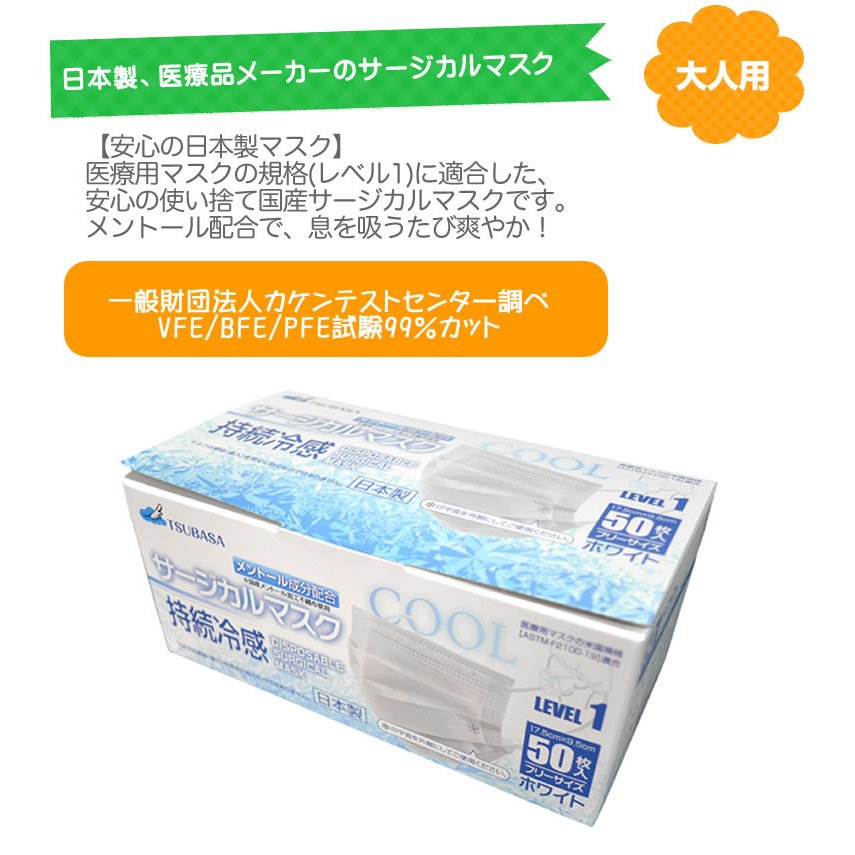 マスク 日本製 冷感 夏用 不織布 使い捨て 50枚×2セット 100枚入り 普通 医療用 サージカルマスク 不織布 国産 3層構造 99%カット ウィルス 送料無料 3