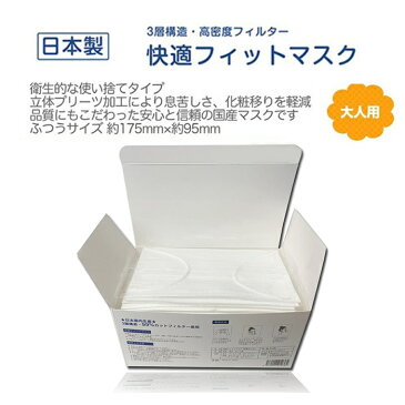 マスク 不織布 日本製 50枚入り×40個 2000枚 個包装 立体 使い捨て 三層構造 快適フィットマスク 平ゴム採用 大人用 おしゃれ 使い捨てマスク 白 ホワイト 花粉 プリーツ加工 風邪 花粉 ウイルス 防塵 粉塵 ホコリ 鼻炎 予防 対策