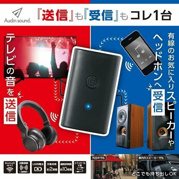 楽天AERU 楽天市場店Bluetooth 送信機 受信機 ブルートゥース オーディオ ワイヤレス送受信機 4.2 セット USB充電式 スマホ・テレビ音声 無線化スピーカー 音楽