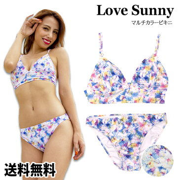 【水着】Love Sunny【送料無料】【返品交換不可】バッククロスビキニ 水着 ビーチ セクシー 盛れる 韓国 タイダイ柄 マルチカラー パステル レディース ビキニ bikini UPF50+ クロスデザイン 新作 パッド付き 9号M 11号L 夏 海 水遊び 女子力 リゾート プール 可愛い 水着