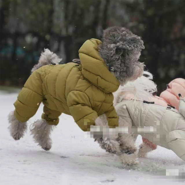 犬用 防寒コート 中綿ダウンスーツ 長袖 フード付き Dカン付 ドッグウェア 秋冬 中...