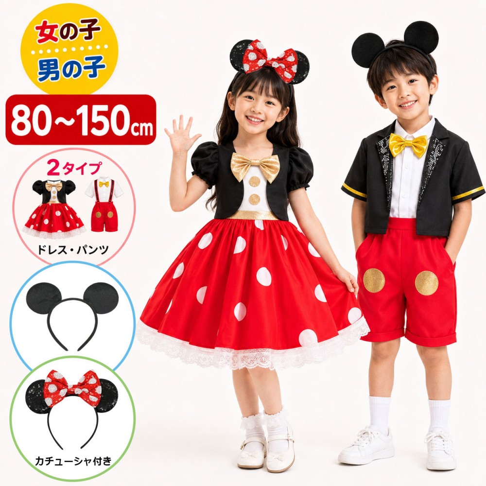＼4/5点セット／ コスチューム 子供 仮装 コスプレ ハロウィン衣装 男の子 女の子 セットアップ ドット柄 ワンピース なりきり ハロウィン クリスマス 可愛い スカート コスプレ 仮装 誕生日 ハロウィンコスプレ