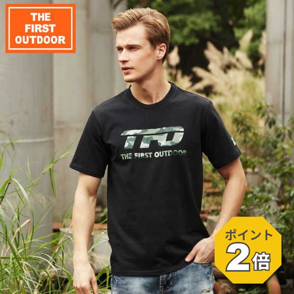  ＼アウトレット／ 迷彩 ロゴ 黒 Tシャツ TFO-611750 メンズ M-XXL アウトドア レジャー 普段着 半袖 キャンプ ゴルフ ウェア 透湿 柔らか生地 誕生日 プレゼント メンズサイズ The First Outdoor 公式 アエトニクス