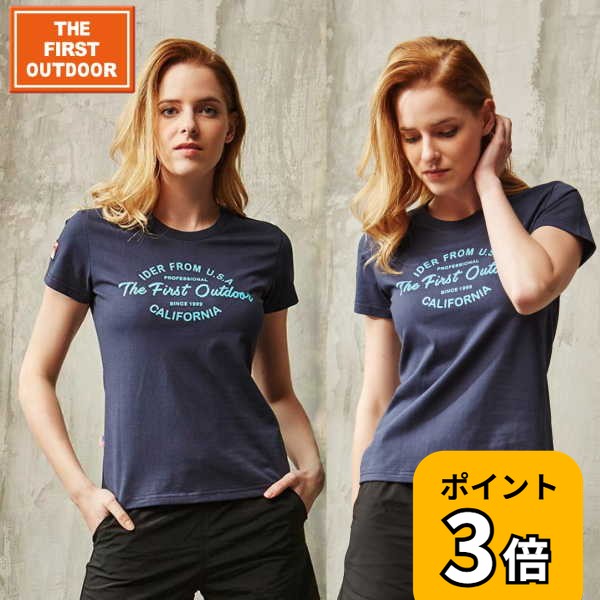 【P3倍 ~5/6 23:59まで】 ＼OUTLET／ ネイビー ロゴ 紺 Tシャツ TFO-613752 レディース S-XL 透湿 UVカット 柔らか生地 毛玉できにくい加工 アウトドア レジャー 普段着 半袖 キャンプ ゴルフ ウェア プレゼント The First Outdoor 公式 アエトニクス