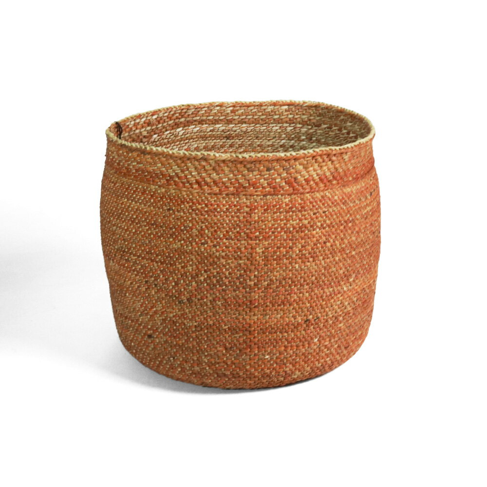 イリンガバスケット 無地 オレンジ L インテリアバスケット 収納かご 大きめ 鉢カバー 水草 手編み タンザニア