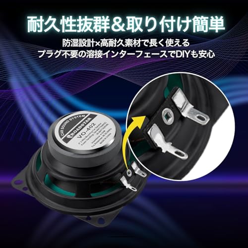 カースピーカー 10cm（4インチ） 車用 2WY 2個セット 純正交換 50W 100W 12V