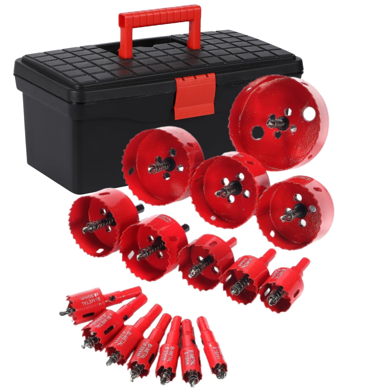 バイメタル ホールソー ホルソー 増量 16本 セット 穴あけ 切削 工具箱 ケース付き 16mm 19mm 20mm 22mm 24mm 28mm 30mm 35mm 40mm 50mm 60mm 65mm 70mm 75mm 80mm 100mm