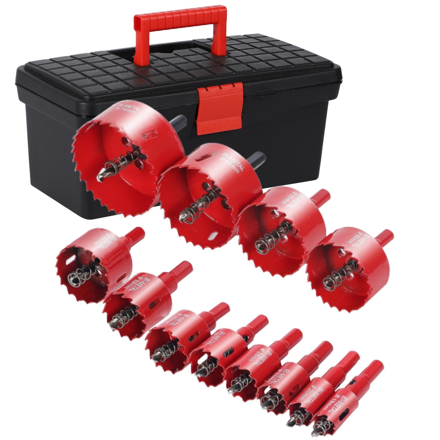 バイメタル ホールソー ホルソー 増量 12本 セット 穴あけ 切削 工具箱 ケース付き (18mm 20mm 24mm 28mm 30mm 35mm 38mm 45mm 50mm 55mm 65mm 75mm)