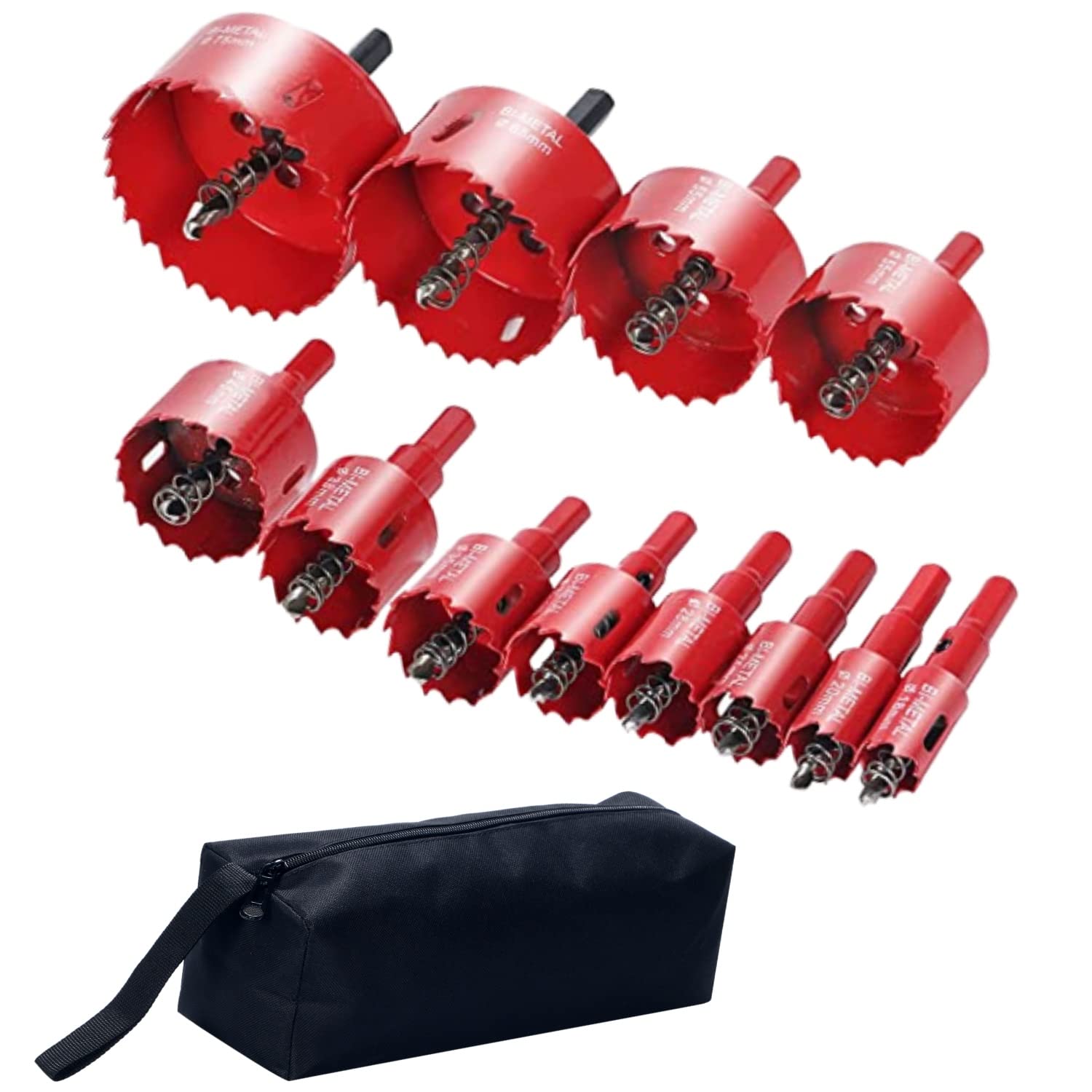 バイメタル ホールソーセット 12本 18-75mm 電動ドリル用 穴あけ 切削 工具 【 木工/石膏ボード/塩ビ などに】