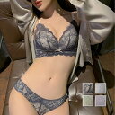 バイカラーノンワイヤーブラジャー&ショーツセット 下着 ランジェリー 谷間 ブラショーツ セクシー 可愛い ブラセット ストラップ リボン レース