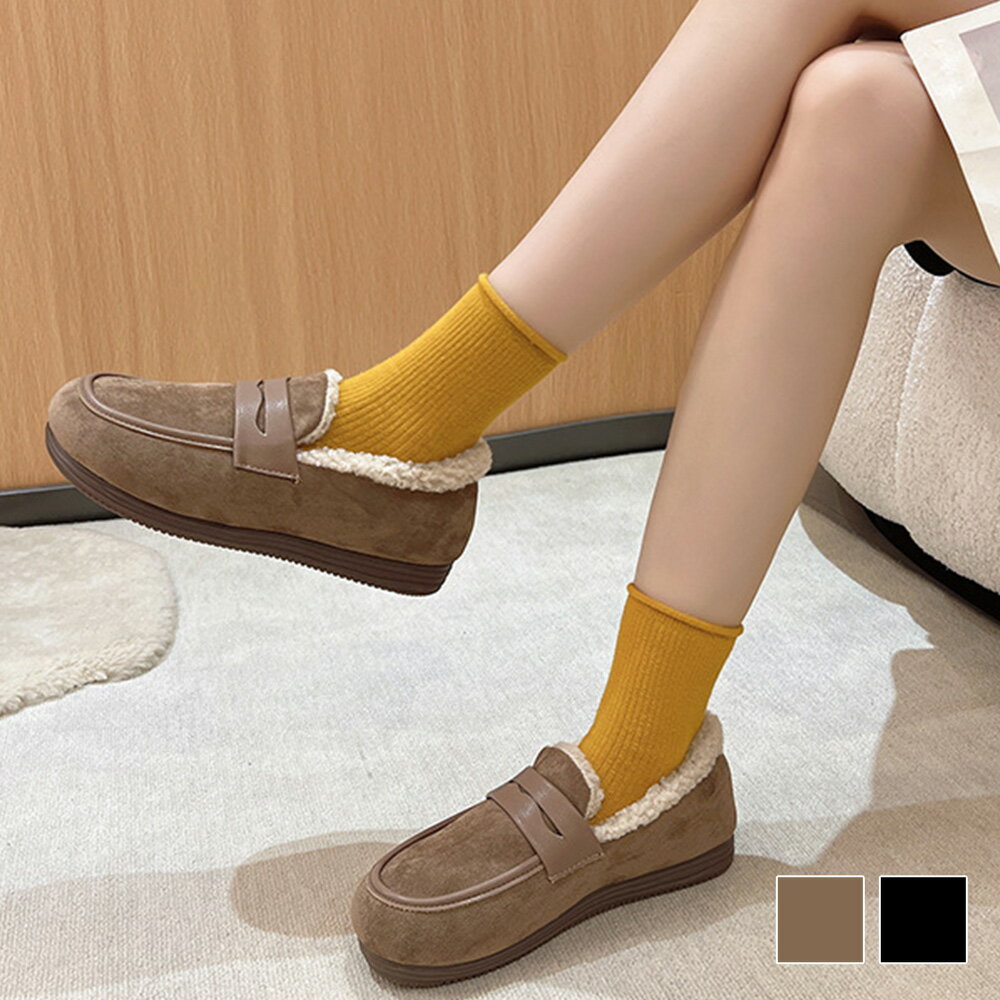 裏起毛ボアローファー レディース 10代 20代 30代 韓国ファッション カジュアル 可愛い 大人 フラット レトロ 靴 シューズ 秋 冬 おしゃれのサムネイル