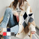 ★スーパーSALE特価★/ニットカーディガン レディース カーディガン ボア アーガイル Vネック アウター 秋 冬 A/W vl-5442