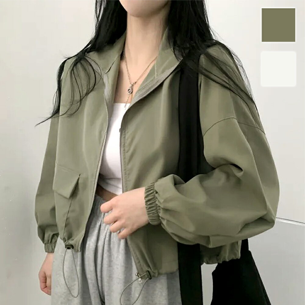 クロップドコードヘムジャンパー レディース 10代 20代 30代 韓国ファッション カジュアル 春 秋 無地 シンプル アウター 上着 羽織り