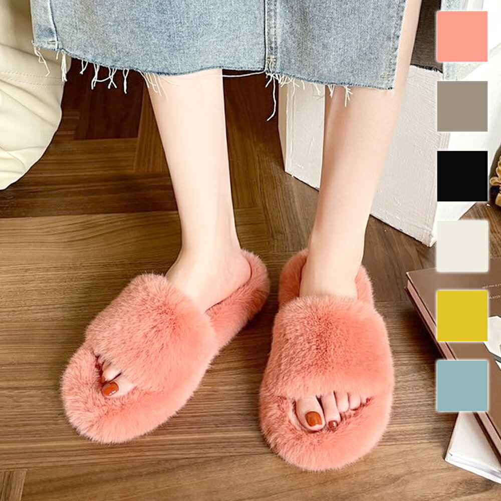 フェイクファールームサンダル レディース 10代 20代 30代 韓国ファッション カジュアル 靴 可愛い シンプル 黒 白 ぺたんこ 歩きやすい