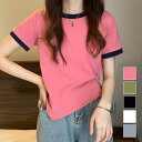 バイカラーアシンメトリーTシャツ レディース 10代 20代 30代 韓国ファッション カジュアル 夏 シンプル 可愛い トップス 半袖